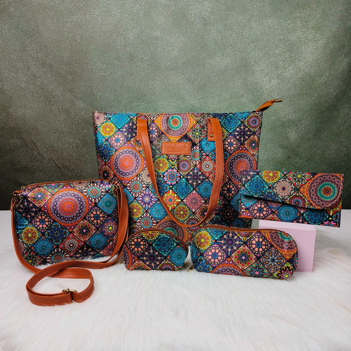 Go Special Tote Combo Set Multicolour Bluish Patterns