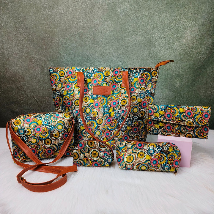 Go Special Tote Combo Set Yellow Multicolor Coral Prints