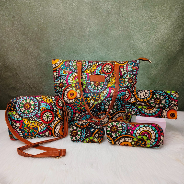 Go Special Tote Combo Set Multicolor Polka Big Circles Patterns