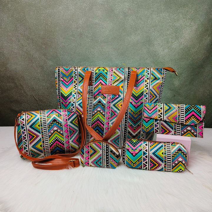 Go Special Tote Combo Set Multicolour Directional Patterns