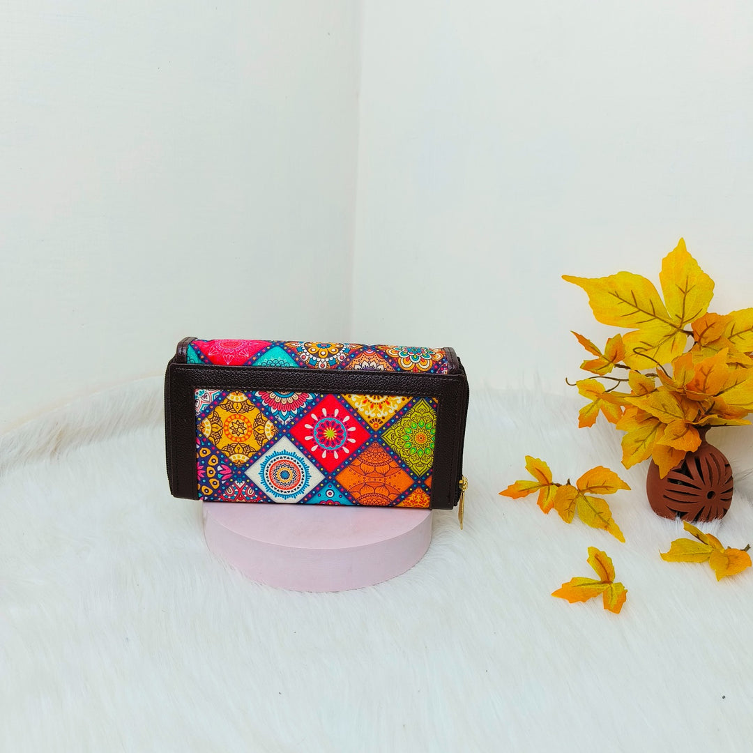 Handmade Wallets Dual Zip Multicolour small Square Geometrical Prints