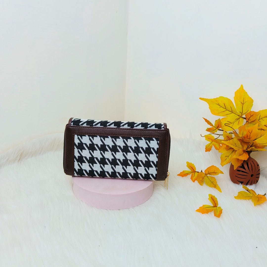 Handmade Wallets Dual Zip Black with White Houndstooth Patterns