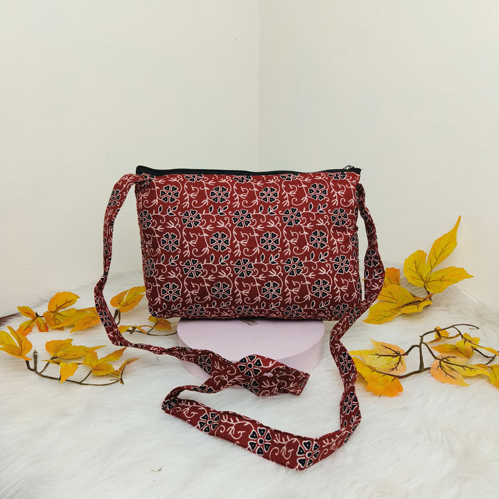 Bristlefront Everyday sling Kalamkari Red colour with Flower Printed Design