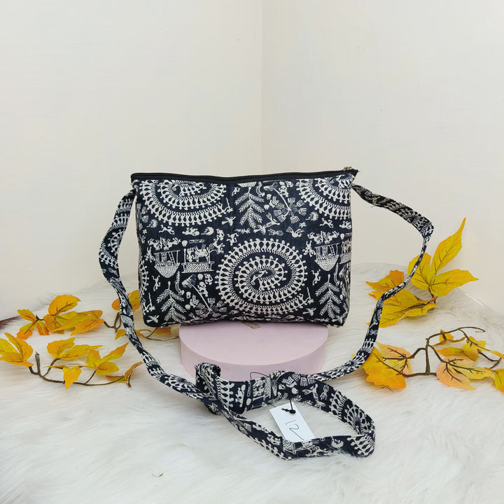 Bristlefront Everyday sling Black with White Tribal Prints Design