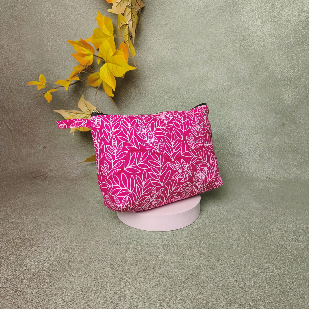 Ghunghroo pouch- Pink with white Leaf Design