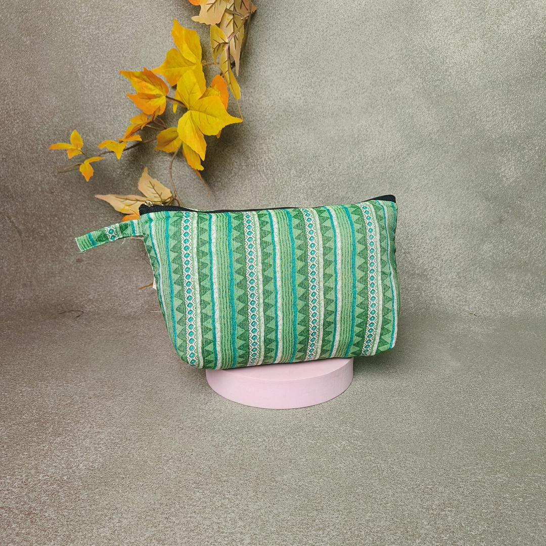 Boat purse Green Colour with White Zig Zag Design.