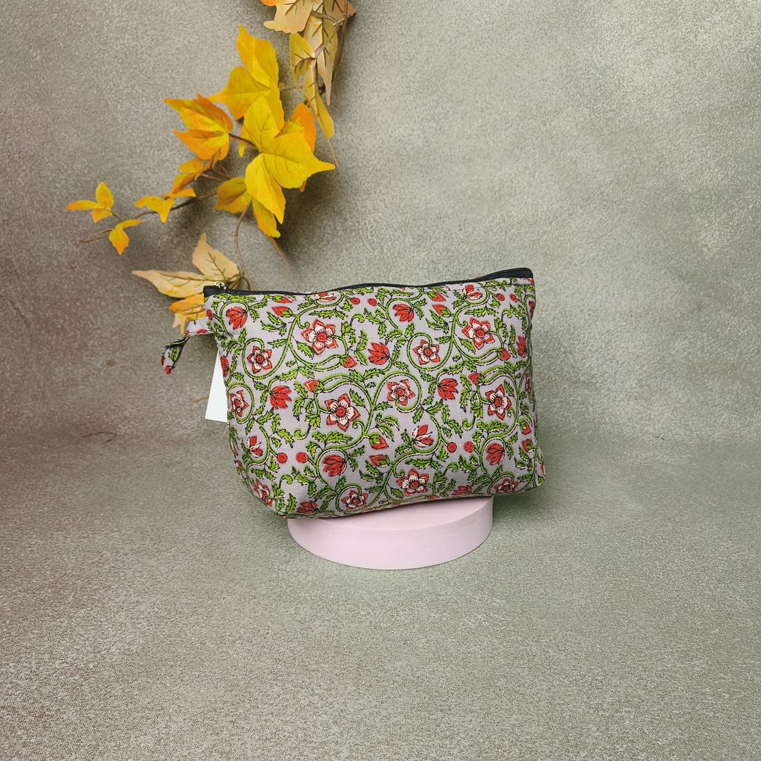 Boat purse Green Colour With Red Flower Design.