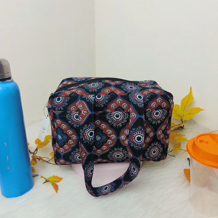 Water Proof Mini Lunch Bag Black with Indian Prints Design Price