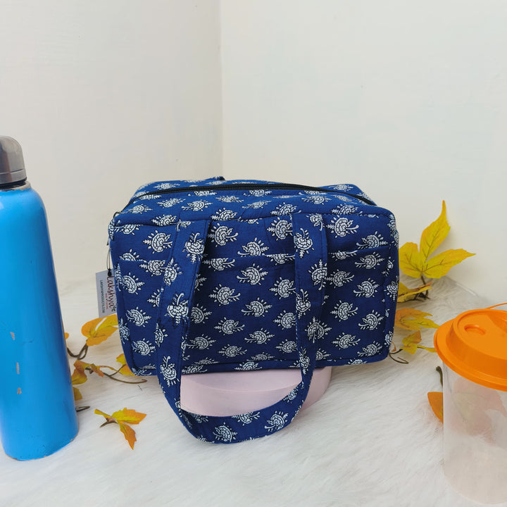 Water Proof Mini Lunch Bag Blue Color With White Small Flower Prints