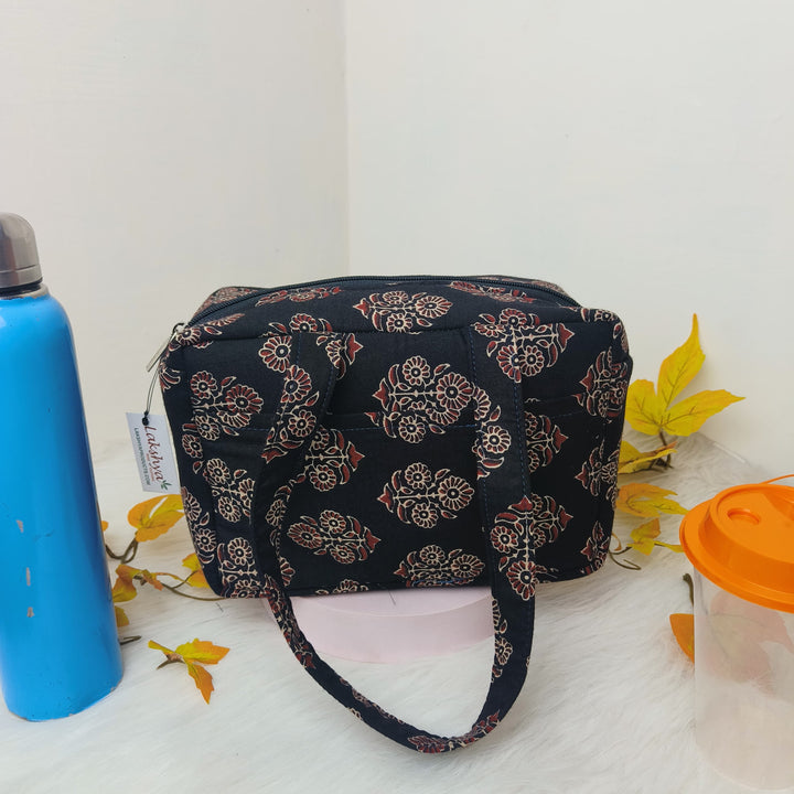 Water Proof Mini Lunch Bag Black with Sandal Patterns