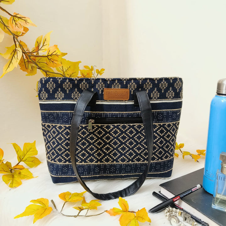 Urban Tote navy Blue And Beige Colour Patterns