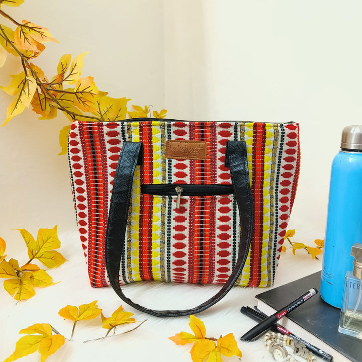 Urban Tote Red with Orange and Yellow Southwestern Prints Design