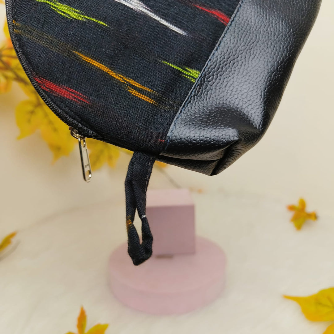 Sarus Crane Series Half Moon Vanity pouch black And multi Color