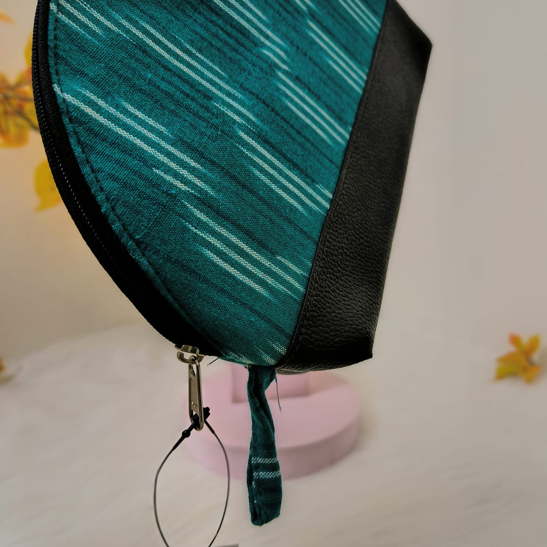 Sarus Crane Series Half Moon Vanity pouch Tiffany Blue Color With White Design