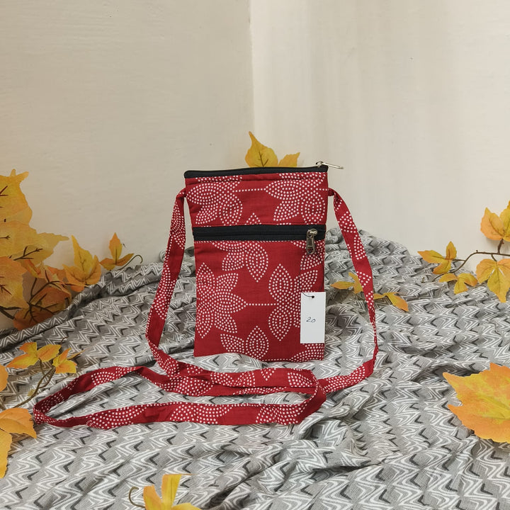 daily Sling  Red with White Leaf Design Prints.