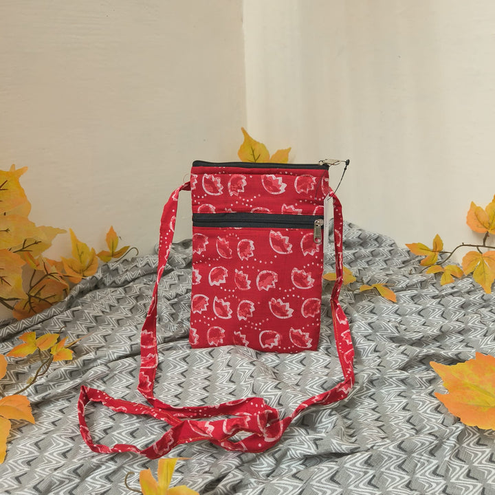 Daily sling Red Color with White Leaf print