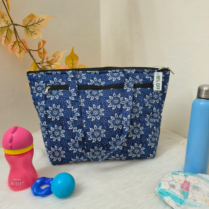 Baby Bag /Diaper bag/Hospital Bag Blue With White Floral Prints.