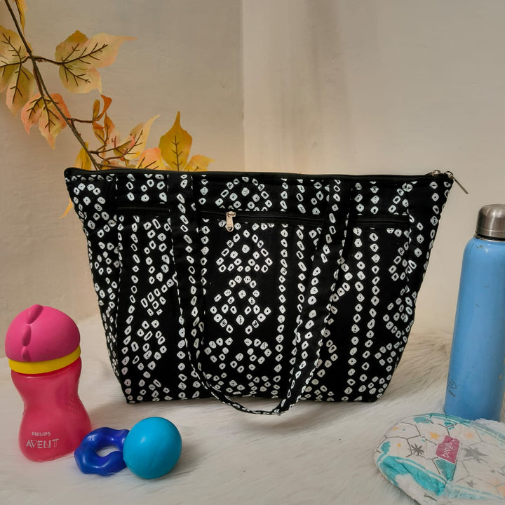 Baby Bag /Diaper bag/Hospital Bag Black with White Geometrical Design