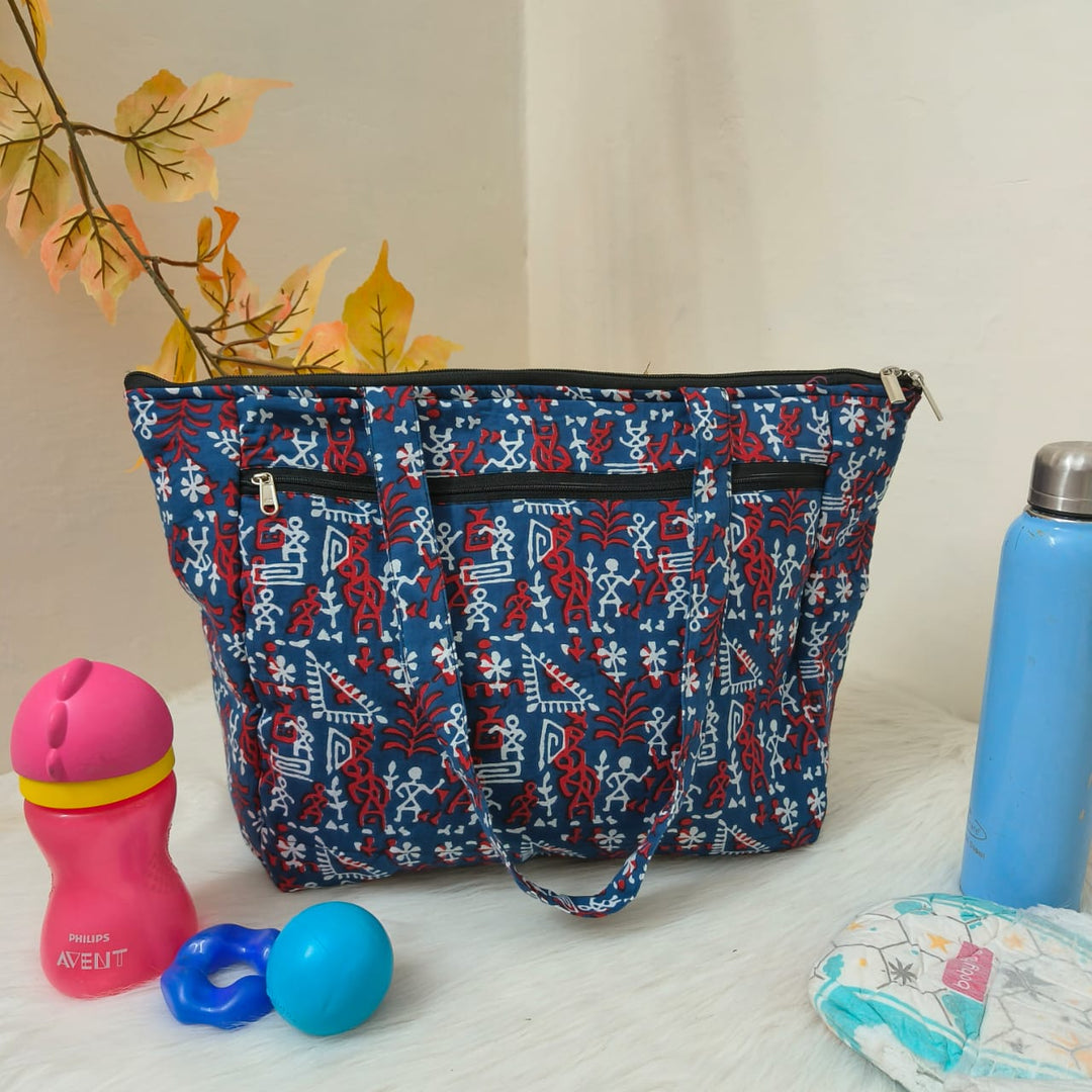 Baby Bag /Diaper bag/Hospital Bag Blue with Red Tribal Design.