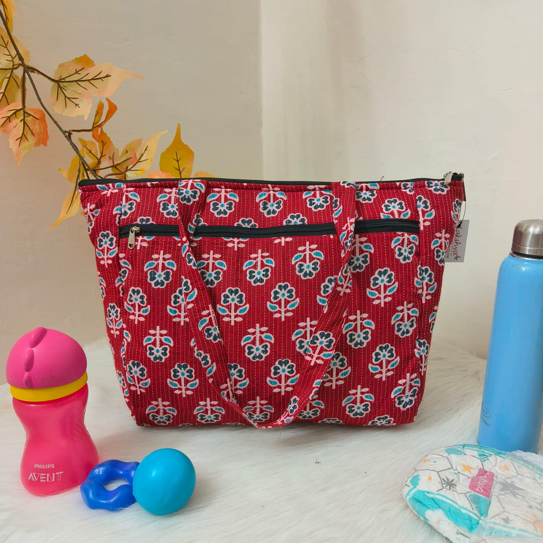 Baby Bag /Diaper bag/Hospital Bag Red Colour with Floral Prints.