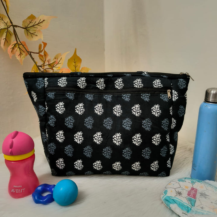 Baby Bag /Diaper bag/Hospital Bag Black with White Prints