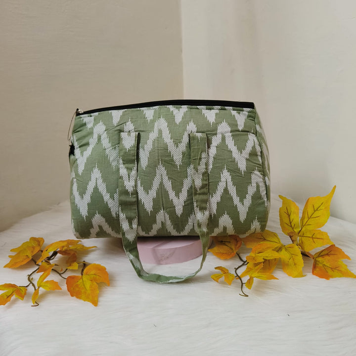 Barrel Handbags Green with Zig Zag Design