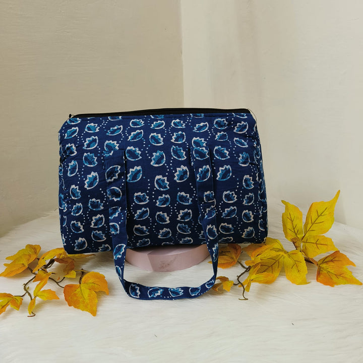 Barrel Handbags Blue Colour with Botanical Design