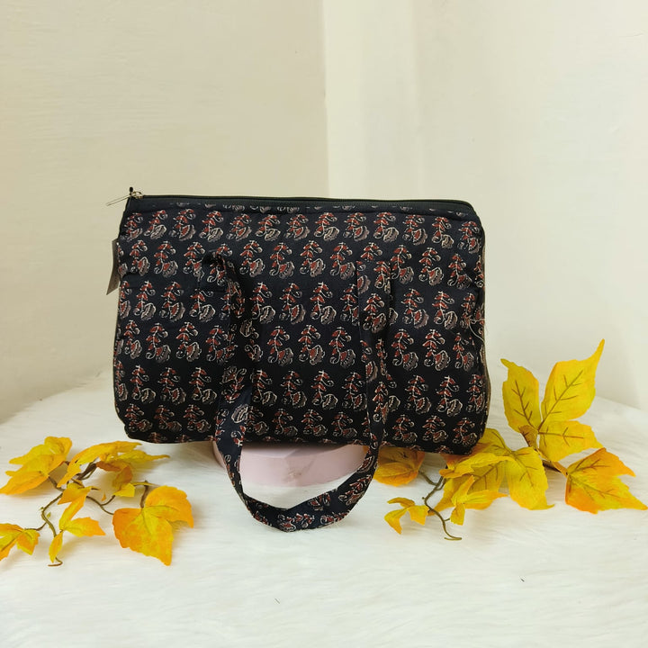 Barrel Handbags Black with Floral Ditsy Design