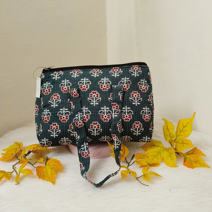 Barrel Handbags Grey Colour with Floral Design.