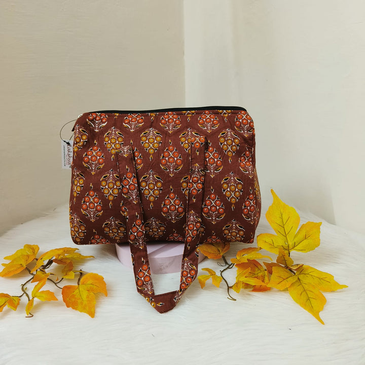 Barrel Handbags Brown Colour with Flower Design