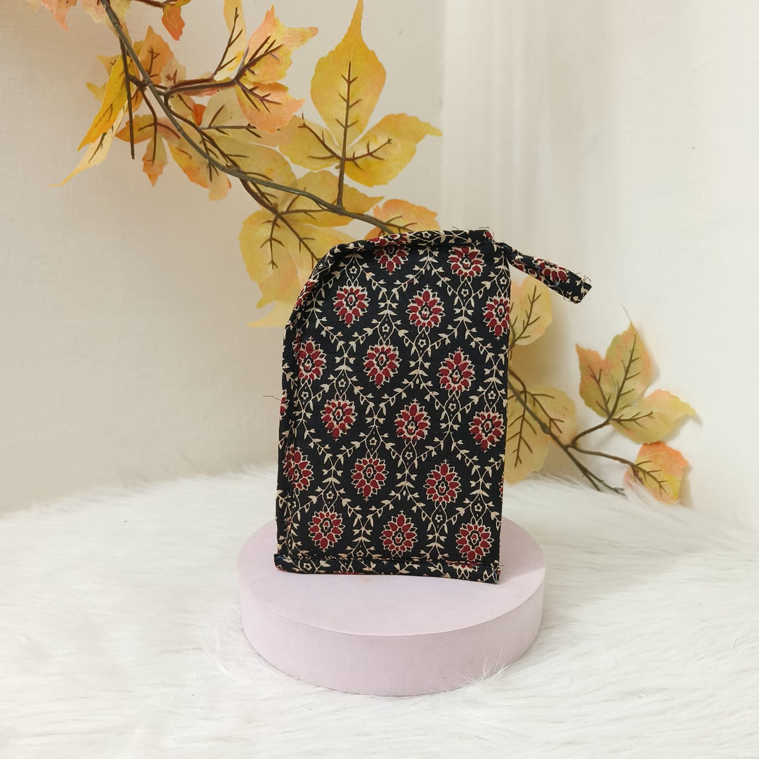 Day Purse Black with Marron Floral Prints.