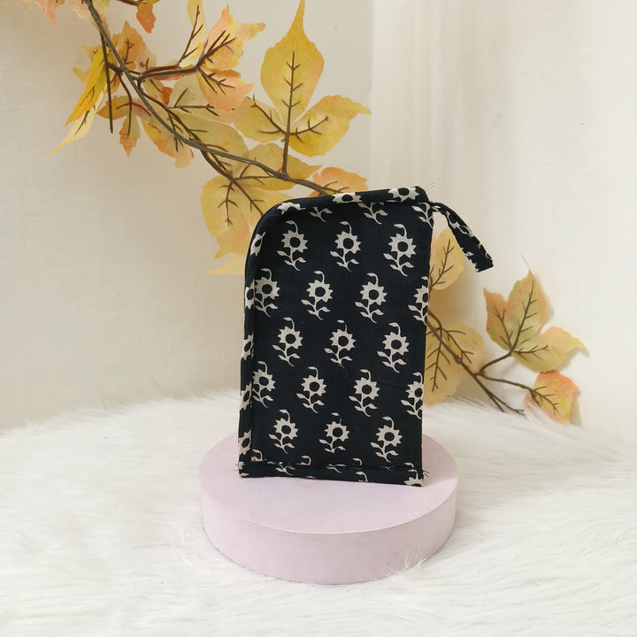 Day Purse Black Black with White Small Flower Design.