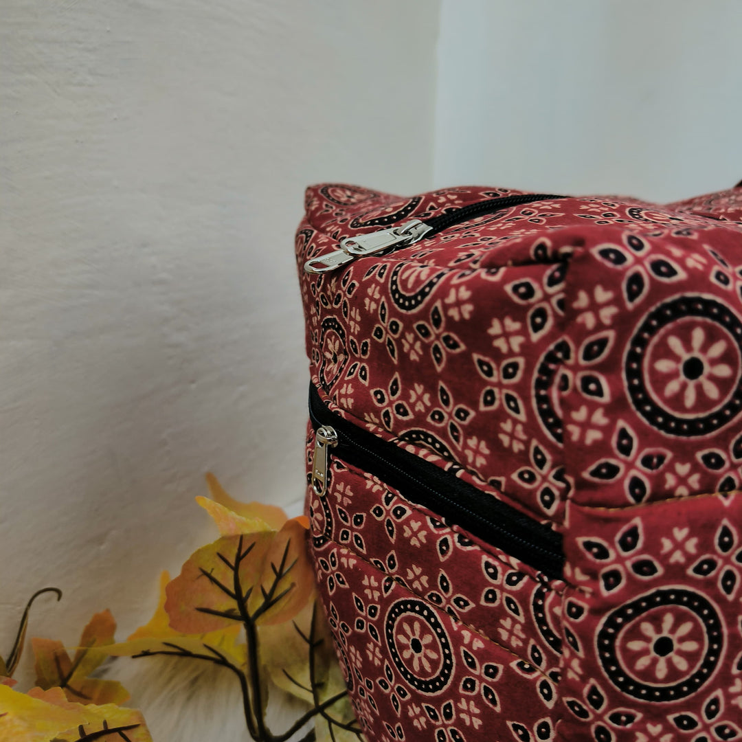 Rectangle Travel Bag  Maroon Colour with Botanical Design.