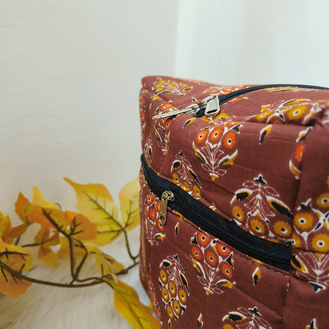 Rectangle Travel Bag Brown Colour with Floral  Design.