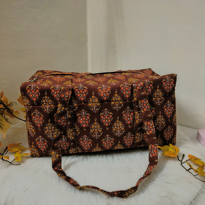 Rectangle Travel Bag Brown Colour with Floral  Design.