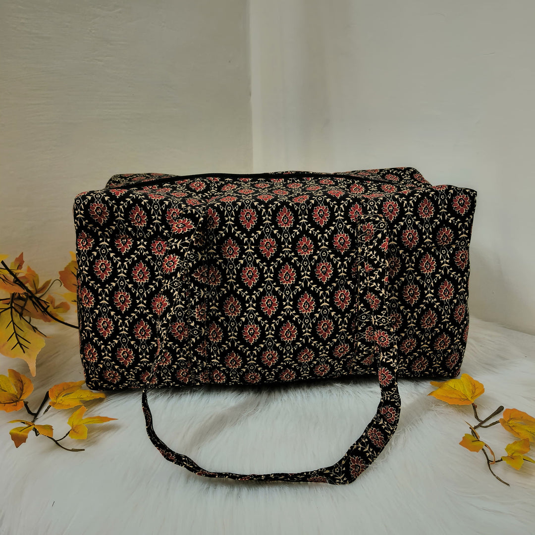 Rectangle Travel Bag  Black with Maroon floral design