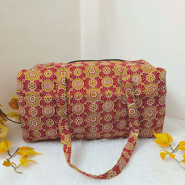 Rectangle Travel Bag Red Colour with Mustered Flower Design.