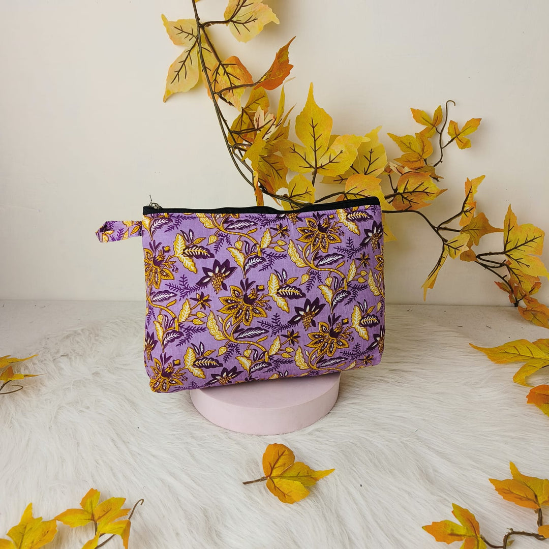 Boat purse Lavender colour with Yellow Flower Design.