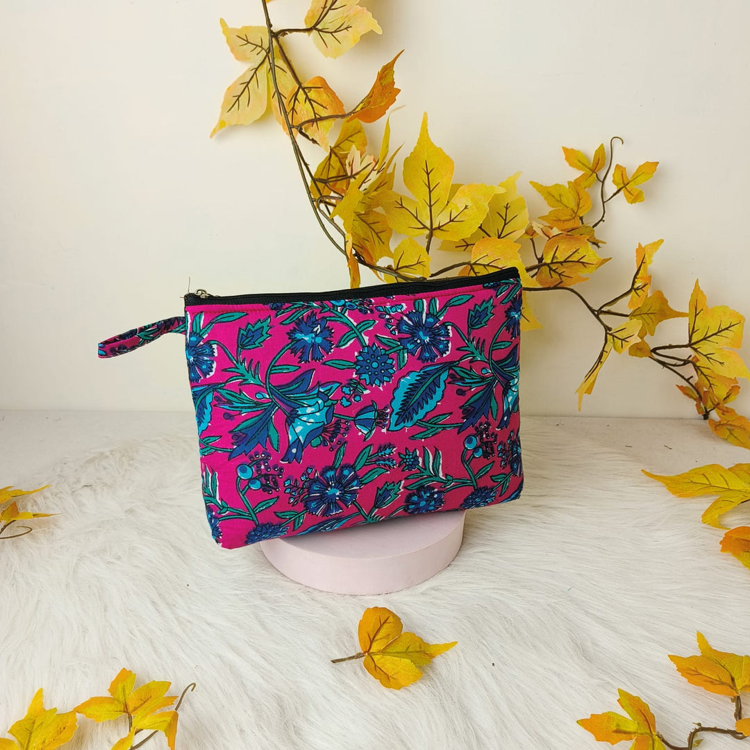 Boat purse Pink with Blue Floral Design.