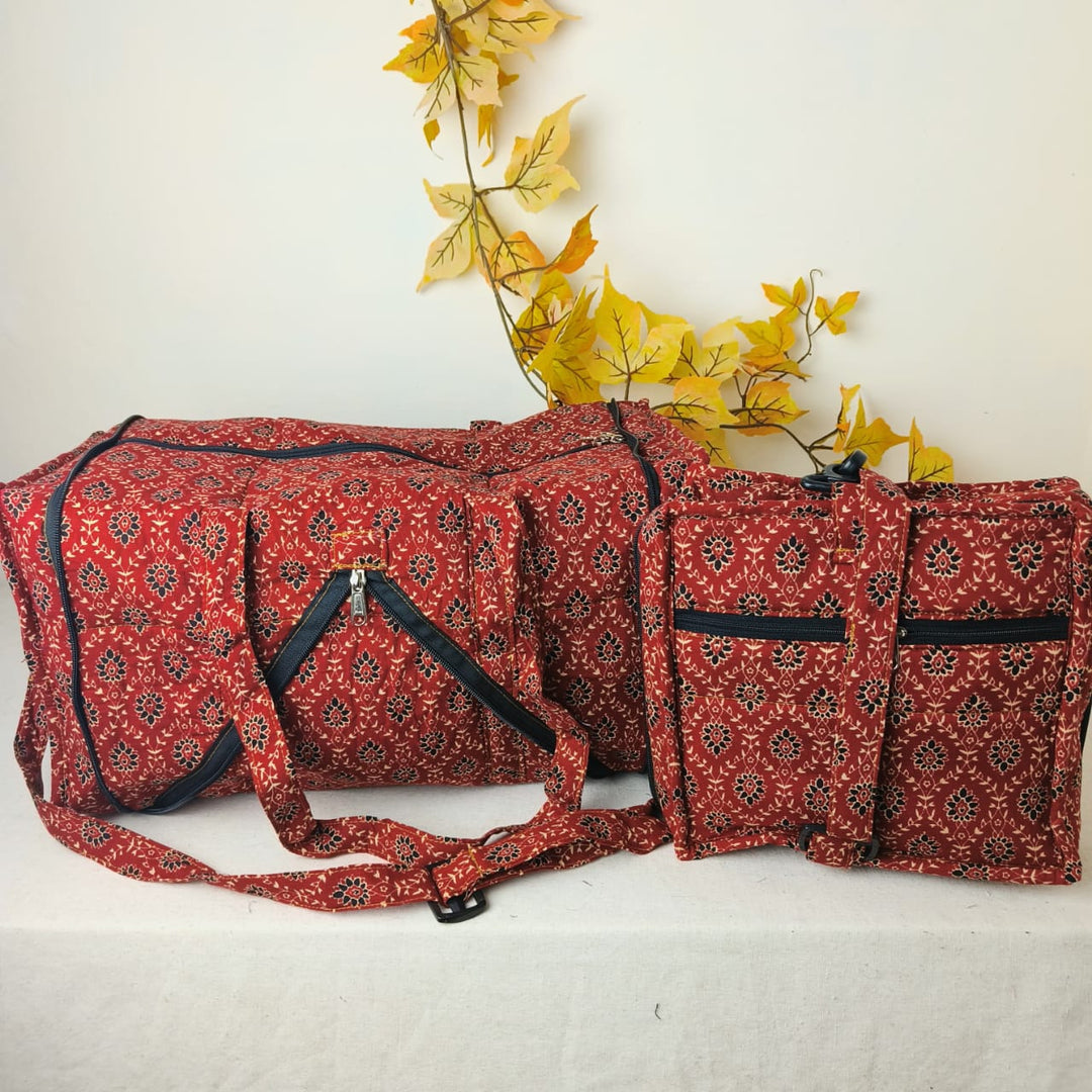 Expandable Travel Bag Maroon Colour with Floral Design.