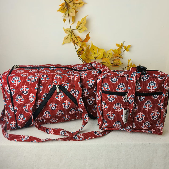 Expandable Travel Bag  Maroon Colour Floral Design.