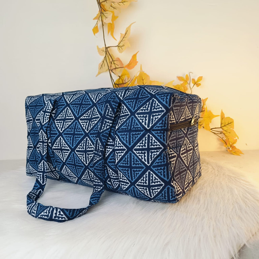 Rectangle Travel Bag Blue Colour with Big Diamond Design.