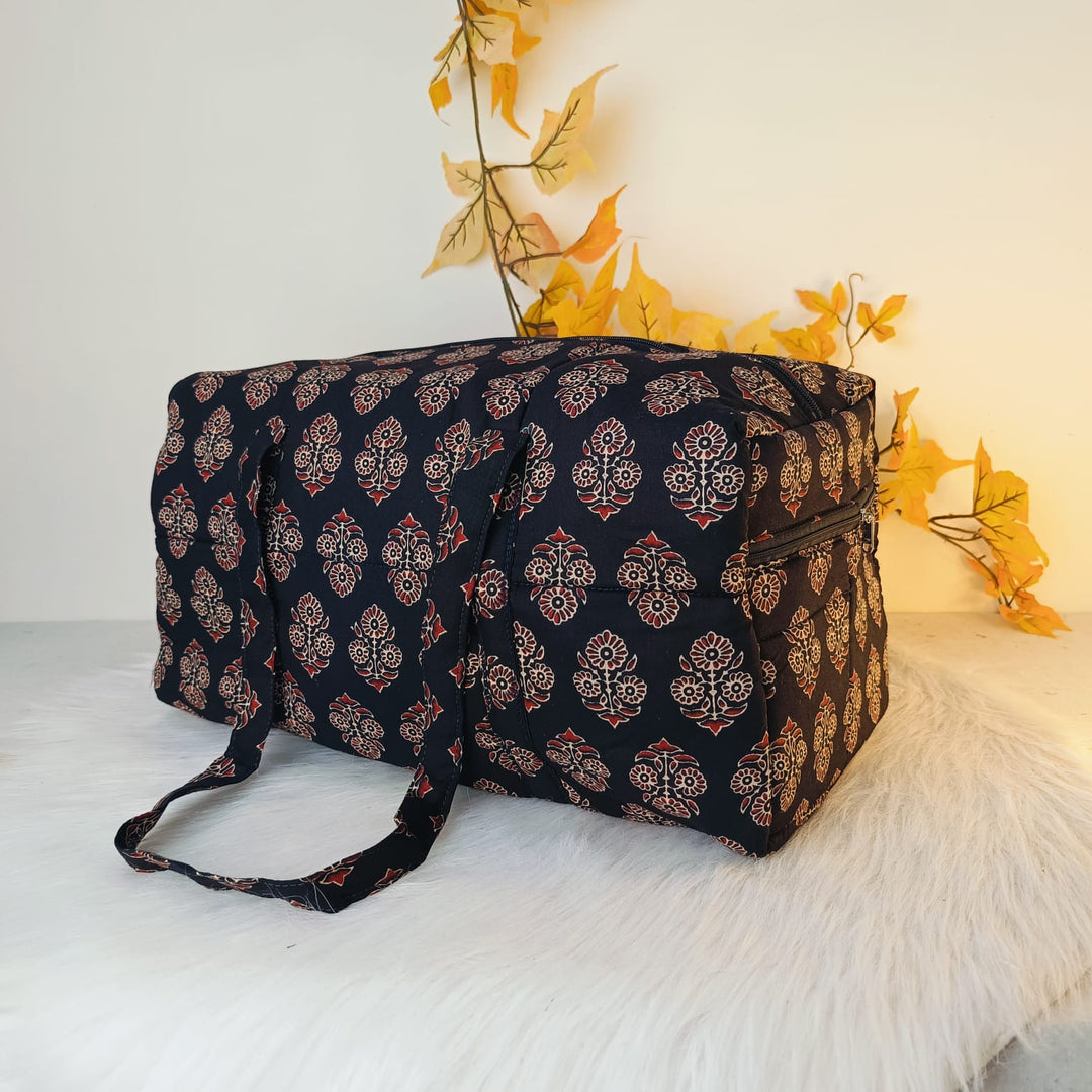 Rectangle Travel Bag  Black with Floral Design.