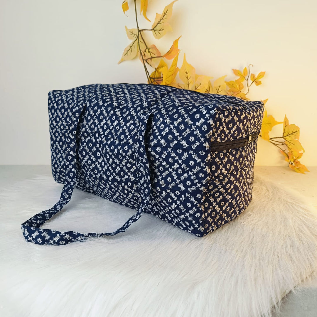 Rectangle Travel Bag Blue with white Arabesque Design