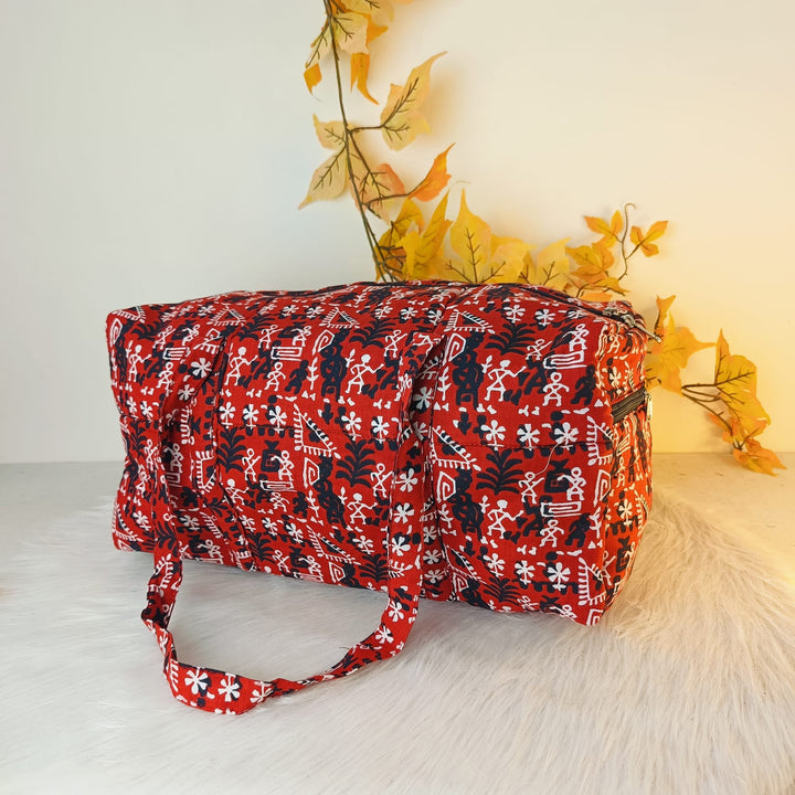 Rectangle Travel Bag  Red With Black Tribal Design.