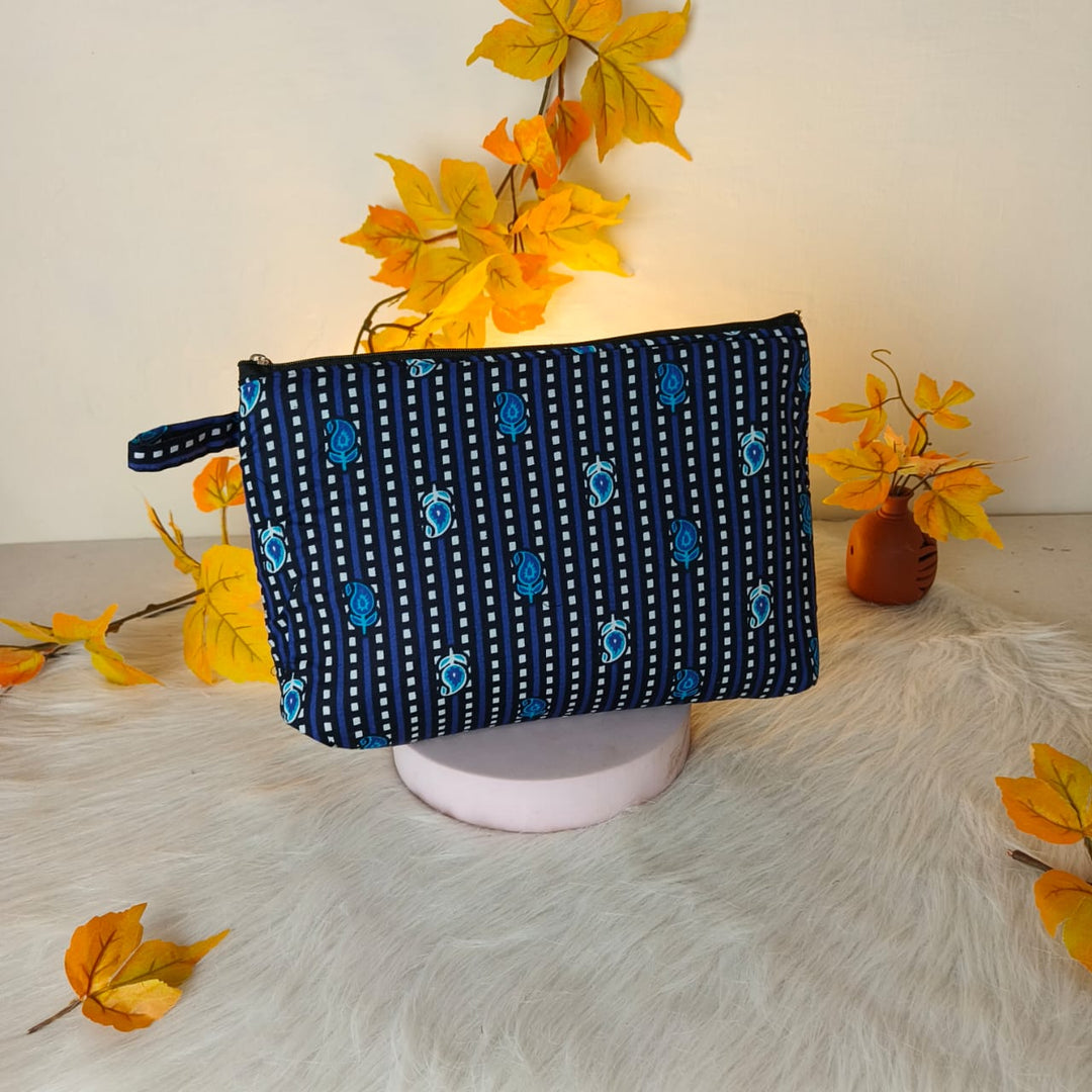 Jumbo Makeup pouch Blue With Small Mango Design.