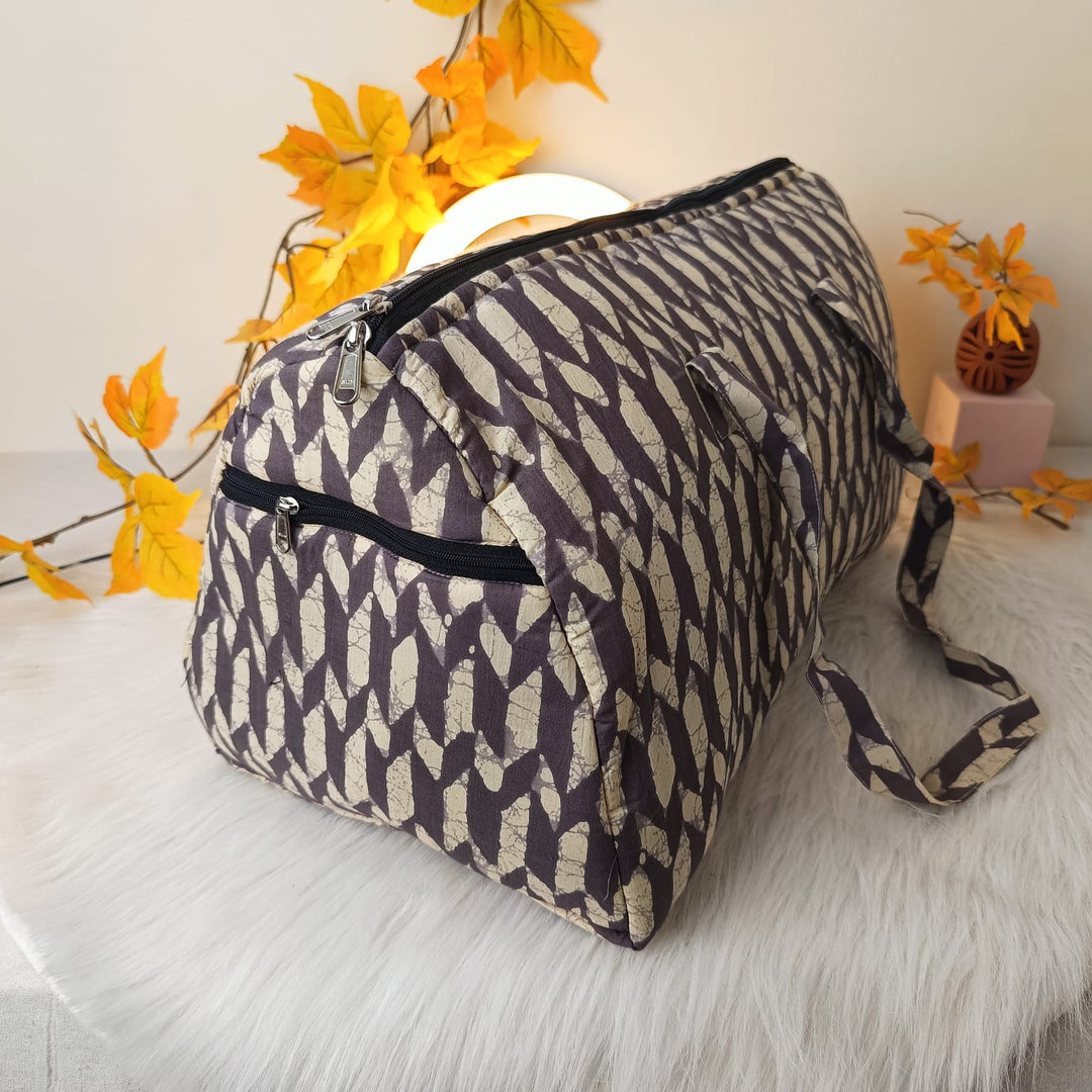 Weekender Travel Bag Grey with White Prints.