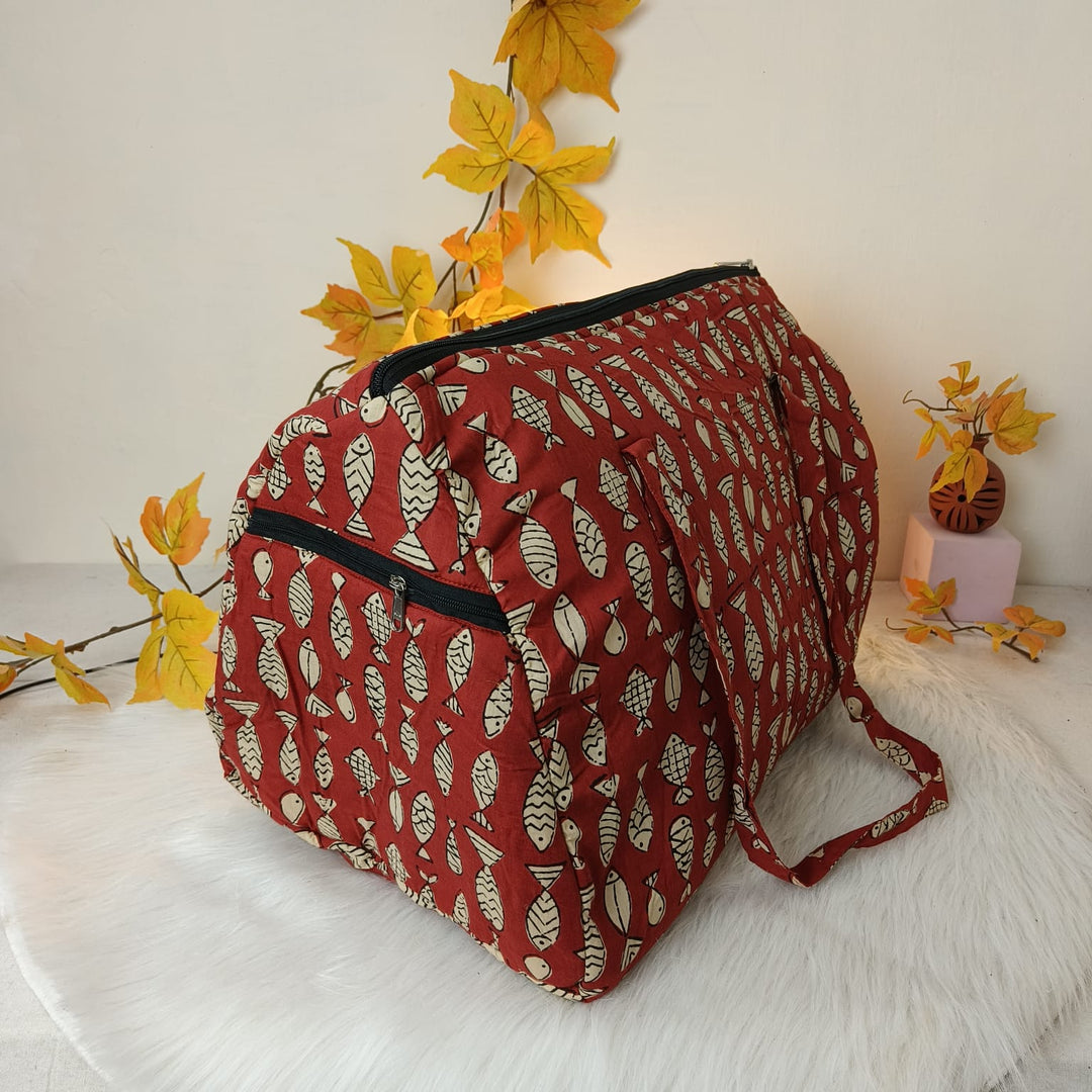 Weekender Travel Bag Red Colour Fish Design.