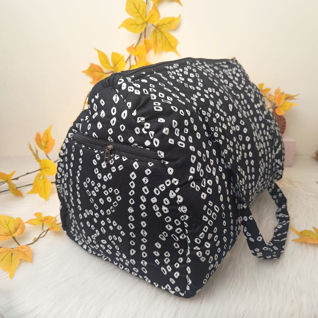 Weekender Travel Bag Black with White Dots Design