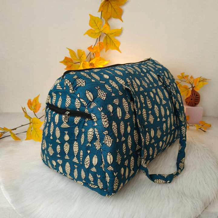 Weekender Travel Bag Teal Blue Colour with Fish Design.